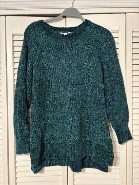 Time and Tru Teal Green Chenille Crewneck Sweater